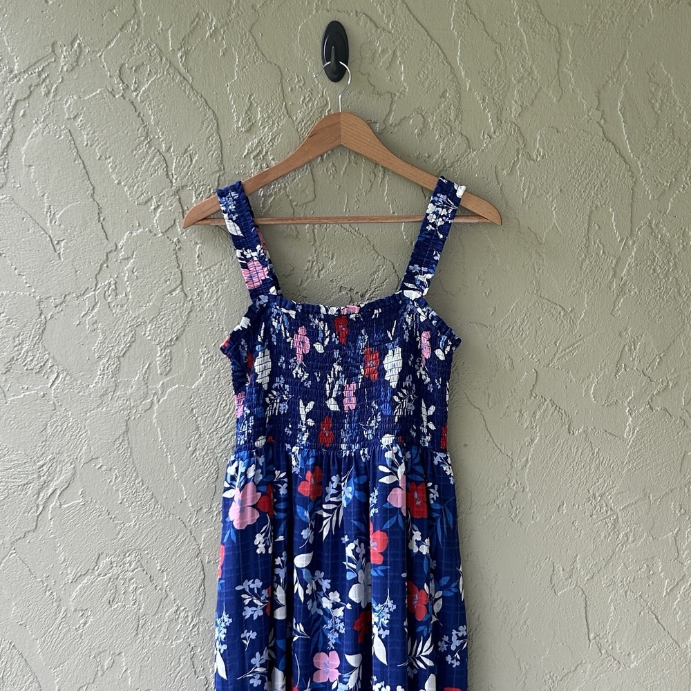 Draper James Women's Small Blue Multicolor Smocked Bodice Sheath Midi Dress NWOT - Picture 4 of 15